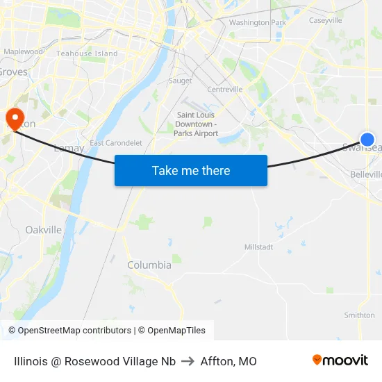 Illinois @ Rosewood Village Nb to Affton, MO map