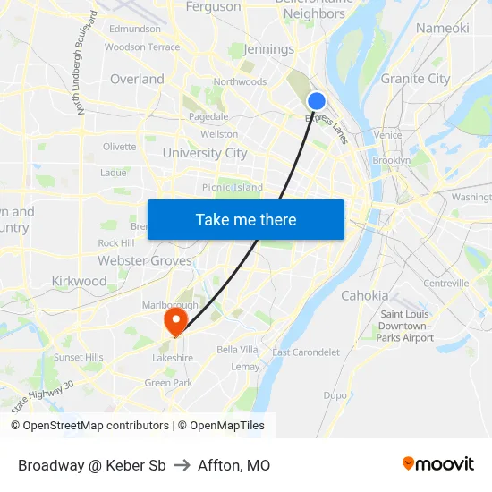Broadway @ Keber Sb to Affton, MO map