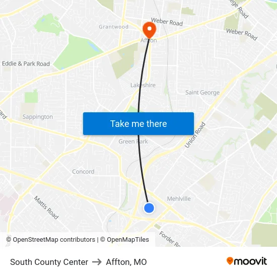 South County Center to Affton, MO map