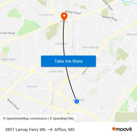 3897 Lemay Ferry Wb to Affton, MO map