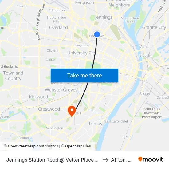 Jennings Station Road @ Vetter Place Sb to Affton, MO map