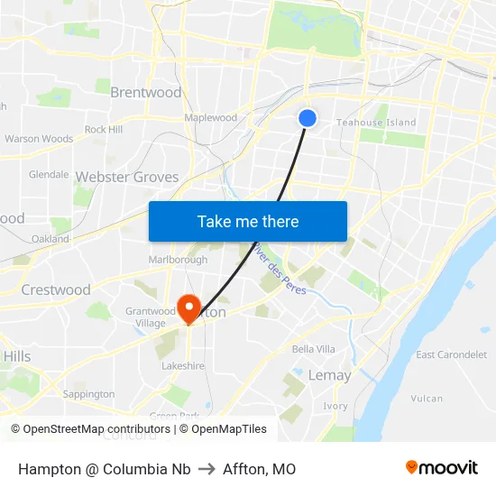 Hampton @ Columbia Nb to Affton, MO map