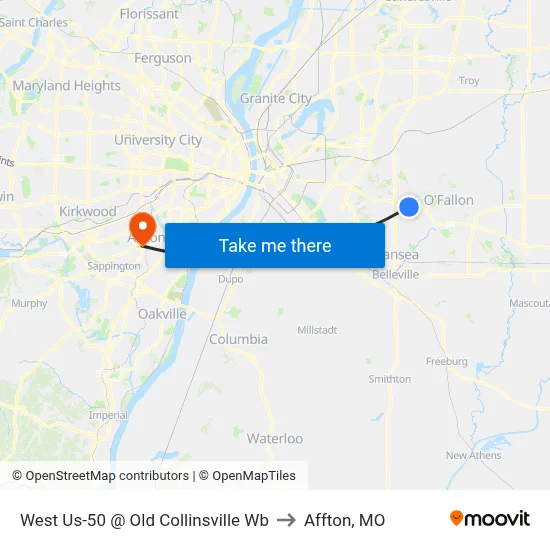 West Us-50 @ Old Collinsville Wb to Affton, MO map