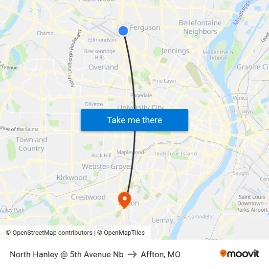 North Hanley @ 5th Avenue Nb to Affton, MO map