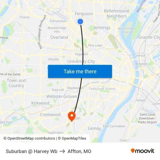 Suburban @ Harvey Wb to Affton, MO map