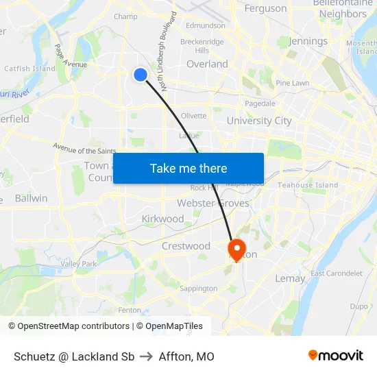 Schuetz @ Lackland Sb to Affton, MO map