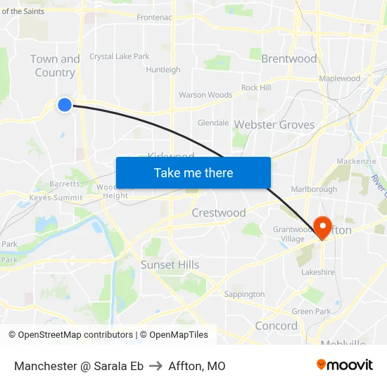 Manchester @ Sarala Eb to Affton, MO map