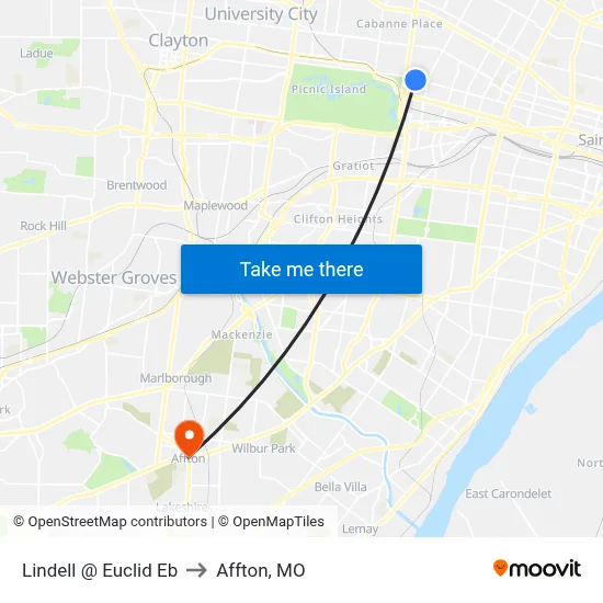 Lindell @ Euclid Eb to Affton, MO map
