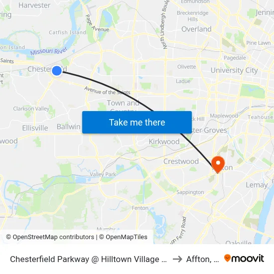 Chesterfield Parkway @ Hilltown Village Center Nb to Affton, MO map