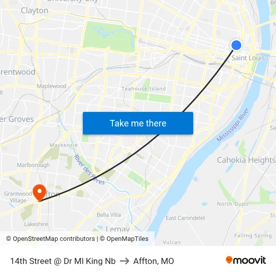 14th Street @ Dr Ml King Nb to Affton, MO map