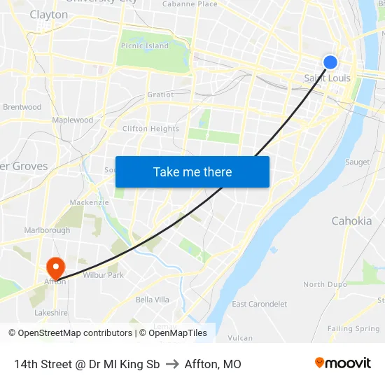 14th Street @ Dr Ml King Sb to Affton, MO map