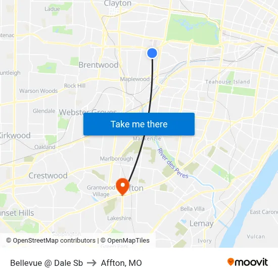 Bellevue @ Dale Sb to Affton, MO map
