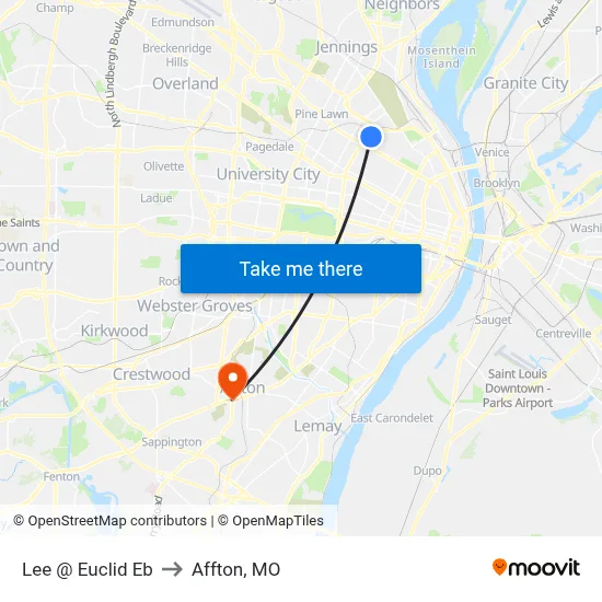 Lee @ Euclid Eb to Affton, MO map