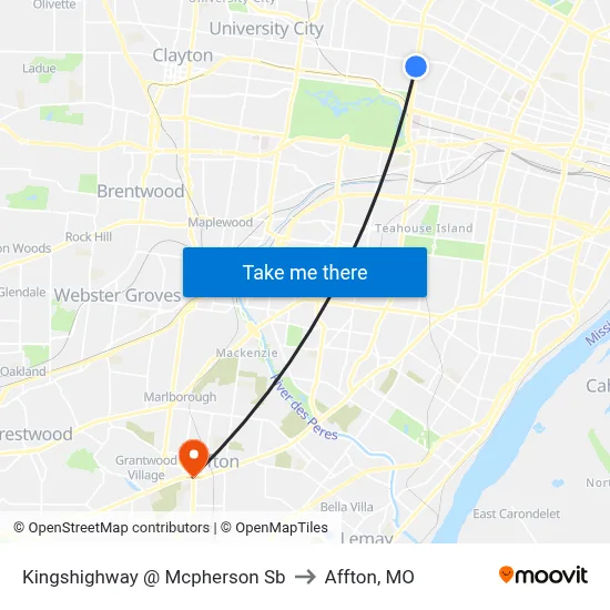 Kingshighway @ Mcpherson Sb to Affton, MO map