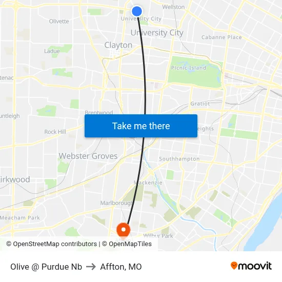 Olive @ Purdue Nb to Affton, MO map