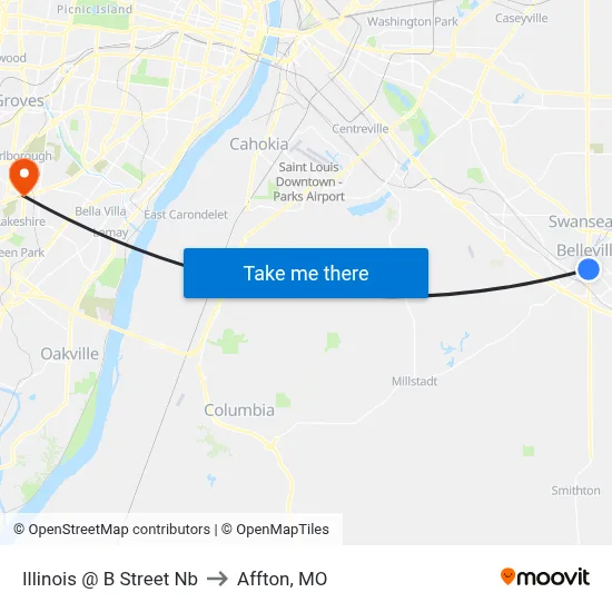 Illinois @ B Street Nb to Affton, MO map