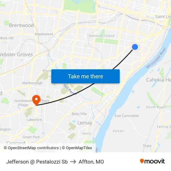 Jefferson @ Pestalozzi Sb to Affton, MO map