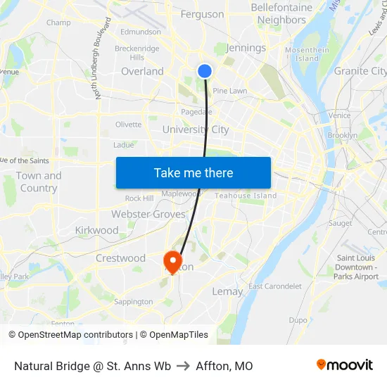 Natural Bridge @ St. Anns Wb to Affton, MO map