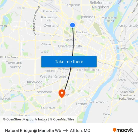 Natural Bridge @ Marietta Wb to Affton, MO map