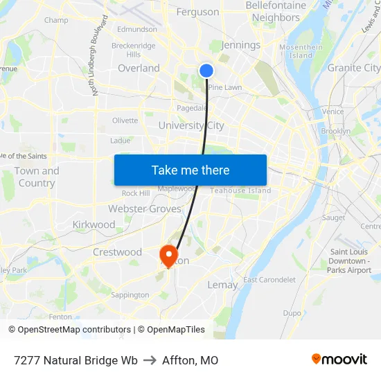 7277 Natural Bridge Wb to Affton, MO map