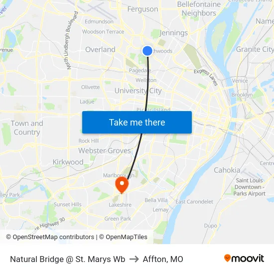 Natural Bridge @ St. Marys Wb to Affton, MO map