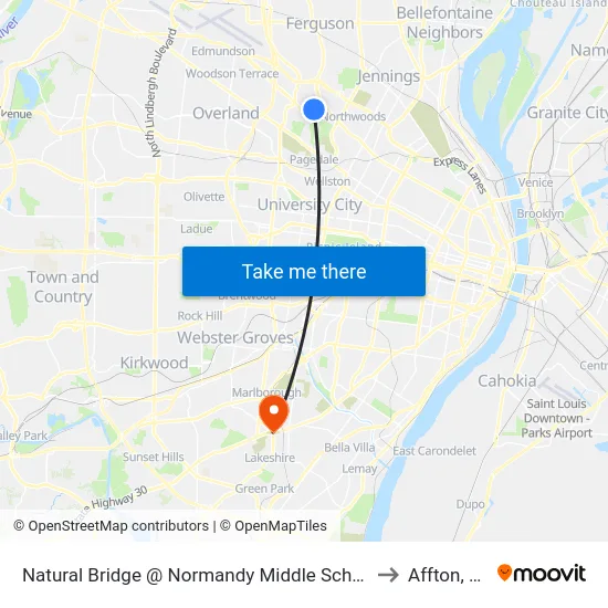 Natural Bridge @ Normandy Middle School Wb to Affton, MO map