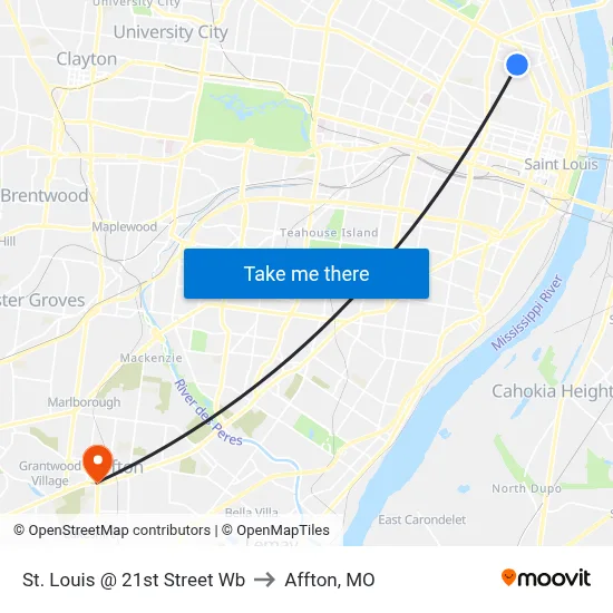 St. Louis @ 21st Street Wb to Affton, MO map