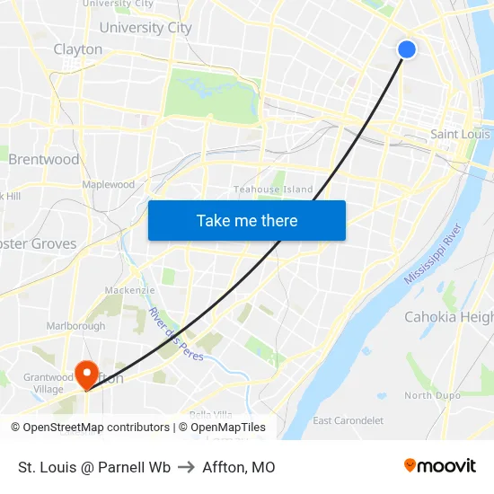 St. Louis @ Parnell Wb to Affton, MO map
