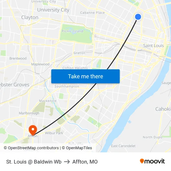 St. Louis @ Baldwin Wb to Affton, MO map