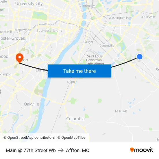 Main @ 77th Street Wb to Affton, MO map
