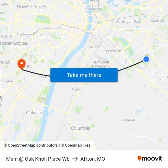 Main @ Oak Knoll Place Wb to Affton, MO map