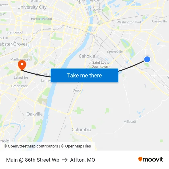 Main @ 86th Street Wb to Affton, MO map