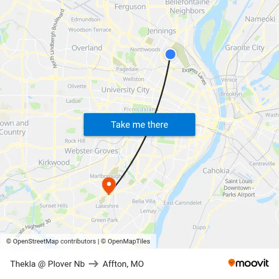 Thekla @ Plover Nb to Affton, MO map
