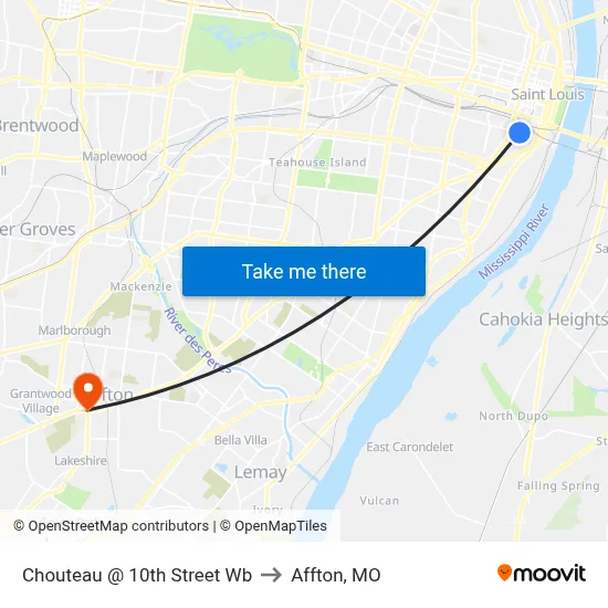 Chouteau @ 10th Street Wb to Affton, MO map