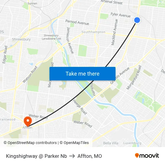 Kingshighway @ Parker Nb to Affton, MO map