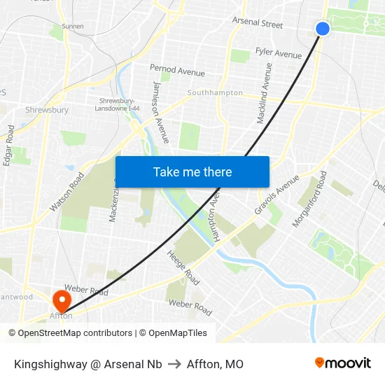 Kingshighway @ Arsenal Nb to Affton, MO map