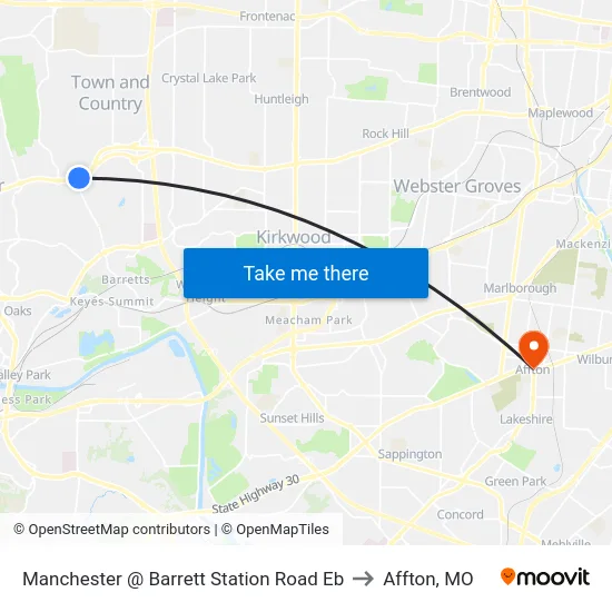 Manchester @ Barrett Station Road Eb to Affton, MO map