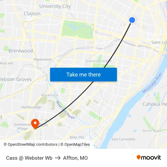 Cass @ Webster Wb to Affton, MO map