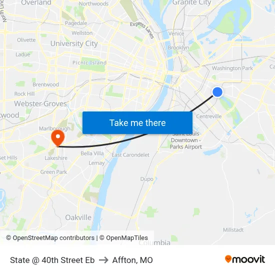 State @ 40th Street Eb to Affton, MO map