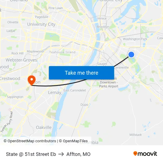 State @ 51st Street Eb to Affton, MO map