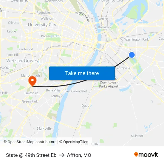 State @ 49th Street Eb to Affton, MO map