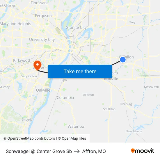 Schwaegel @ Center Grove Sb to Affton, MO map