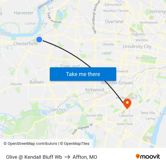 Olive @ Kendall Bluff Wb to Affton, MO map