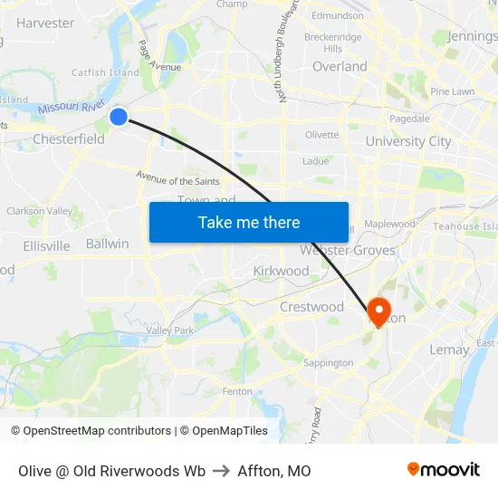 Olive @ Old Riverwoods Wb to Affton, MO map