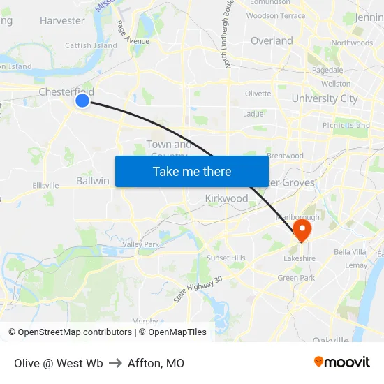 Olive @ West Wb to Affton, MO map