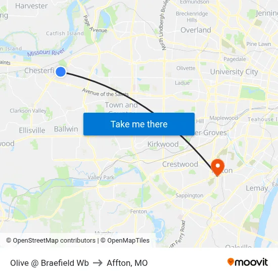 Olive @ Braefield Wb to Affton, MO map