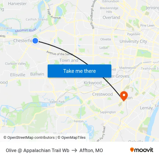 Olive @ Appalachian Trail Wb to Affton, MO map