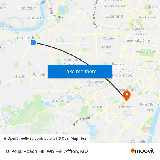 Olive @ Peach Hill Wb to Affton, MO map