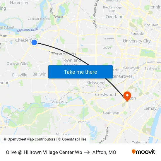 Olive @ Hilltown Village Center Wb to Affton, MO map