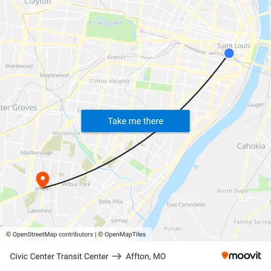 Civic Center Transit Center to Affton, MO map